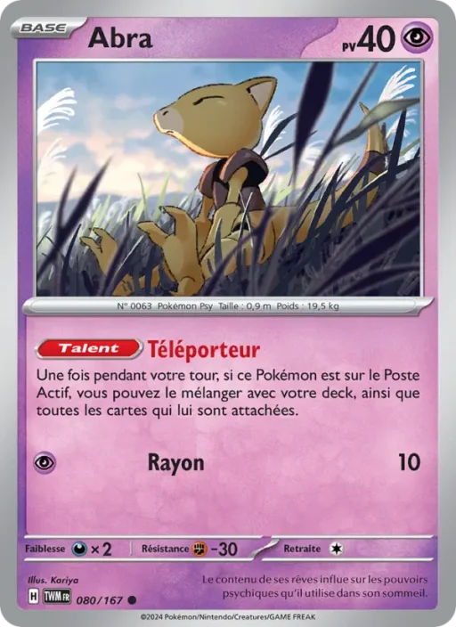Carte Pokémon Abra 080/167 Commune Mascarade Crépusculaire