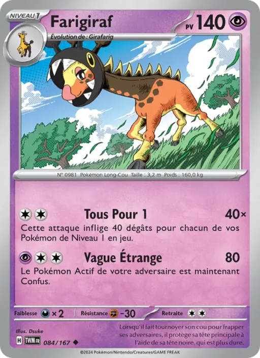 Carte Pokémon Farigiraf 084/167 Peu Commune Mascarade Crépusculaire