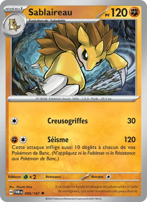 Carte Pokémon Sablaireau 098/167 Peu Commune Mascarade Crépusculaire
