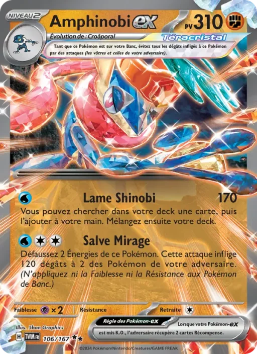 Carte Pokémon Amphinobi-ex 106/167 Double rare Mascarade Crépusculaire