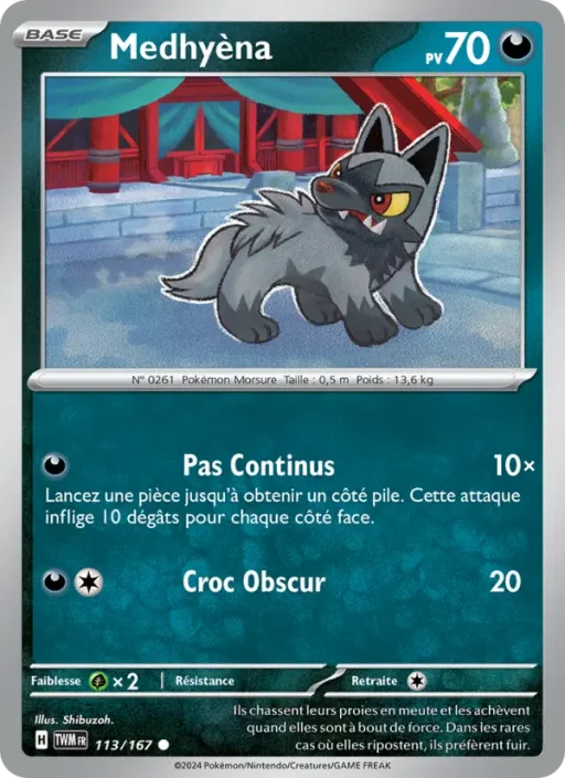 Carte Pokémon Medhyèna 113/167 Commune Mascarade Crépusculaire