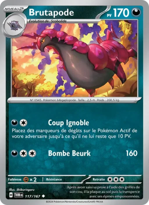Carte Pokémon Brutapode 117/167 Peu Commune Mascarade Crépusculaire