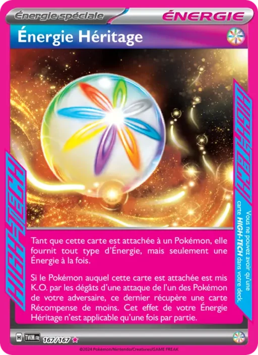 Carte Pokémon Énergie Héritage 167/167 HIGH-TECG rare Mascarade Crépusculaire