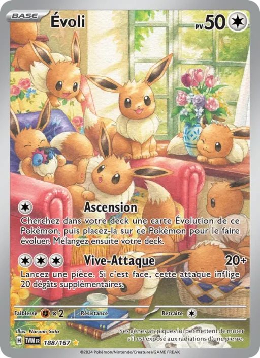 Carte Pokémon Évoli 188/167 Illustration rare Mascarade Crépusculaire