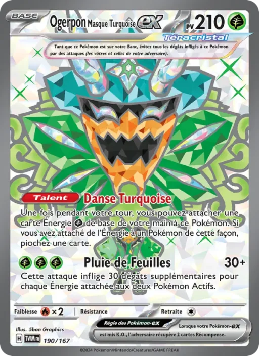 Carte Pokémon Ogerpon Masque Turquoise-ex 190/167 Ultra Rare Mascarade Crépusculaire
