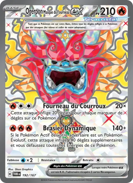 Carte Pokémon Ogerpon Masque du Fourneau-ex 192/167 Ultra Rare Mascarade Crépusculaire
