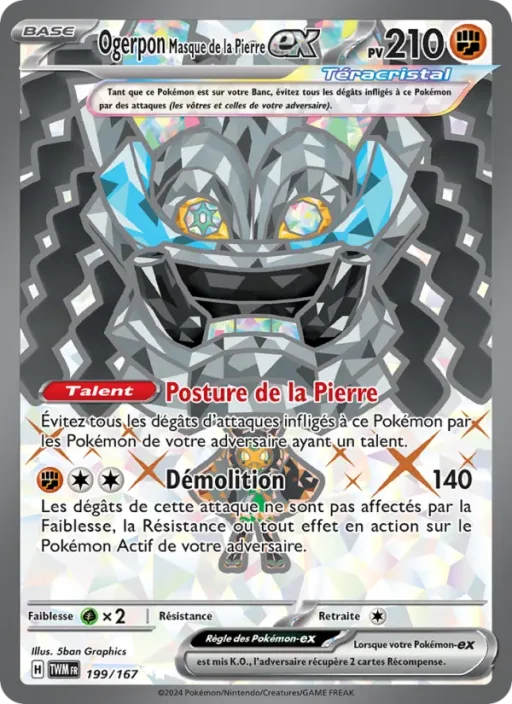 Carte Pokémon Ogerpon Masque de la Pierre-ex 199/167 Ultra Rare Mascarade Crépusculaire