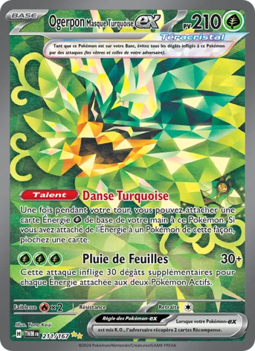 Carte Pokémon Ogerpon Masque Turquoise-ex 211/167 Illustration spéciale rare Mascarade Crépusculaire
