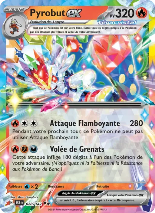 Carte Pokémon Pyrobut-ex 028/142 Double rare Couronne Stellaire