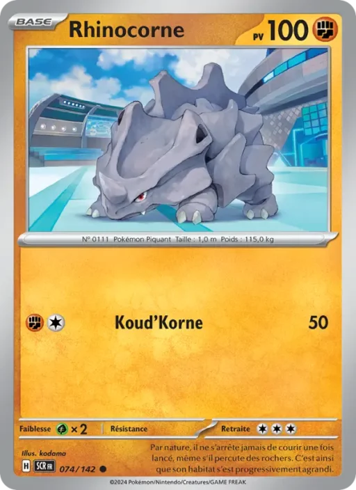 Carte Pokémon Rhinocorne 074/142 Commune Couronne Stellaire