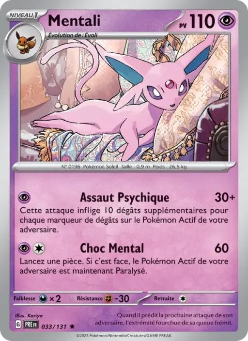 Carte Pokémon Mentali 033/131 Rare Évolutions Prismatiques