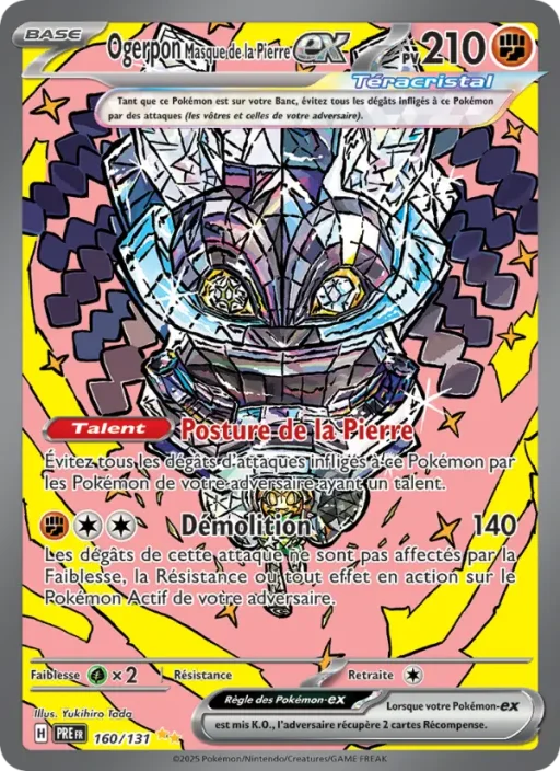 Carte Pokémon Ogerpon Masque de la Pierre-ex 160/131 Illustration spéciale rare Évolutions Prismatiques