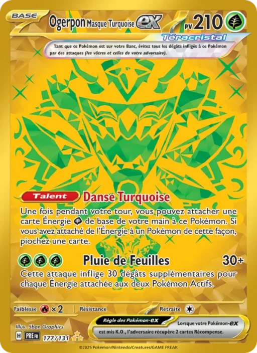 Carte Pokémon Ogerpon Masque Turquoise-ex 177/131 Hyper rare Évolutions Prismatiques