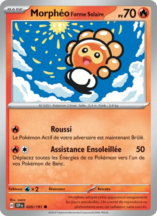 Carte Pokémon Morphéo Forme Solaire 020/191 Commune Étincelles Déferlantes