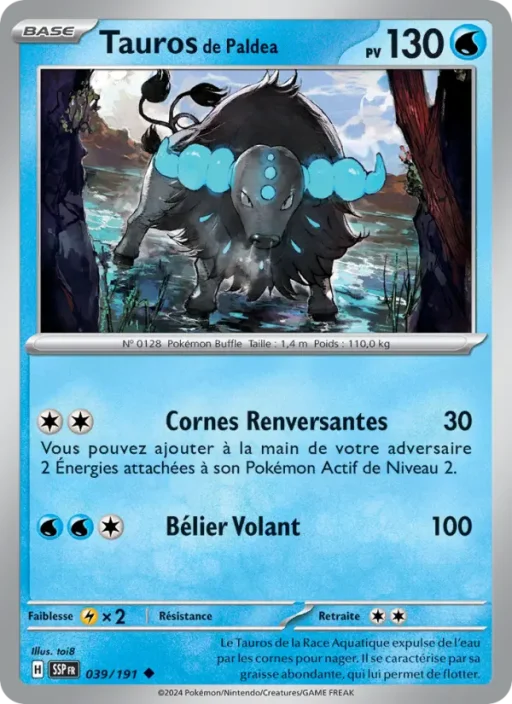 Carte Pokémon Tauros de Paldea 039/191 Peu Commune Étincelles Déferlantes