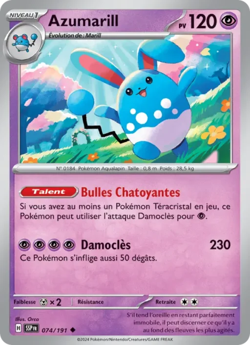 Carte Pokémon Azumarill 074/191 Peu Commune Étincelles Déferlantes
