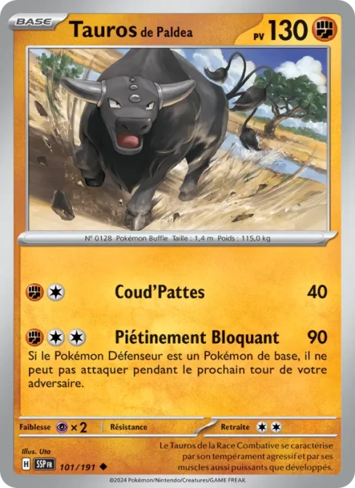 Carte Pokémon Tauros de Paldea 101/191 Peu Commune Étincelles Déferlantes