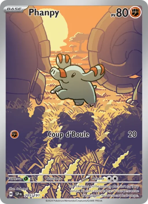 Carte Pokémon Phanpy 205/191 Illustration rare Étincelles Déferlantes