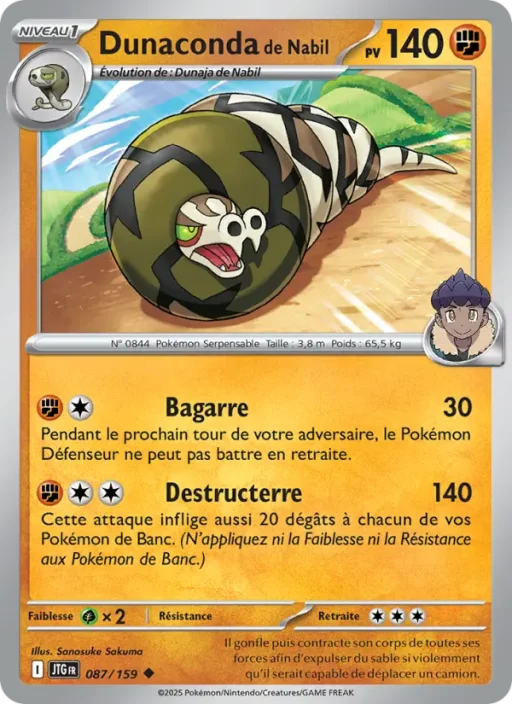 Carte Pokémon Dunaconda de Nabil 087/159 Peu Commune Aventures Ensemble