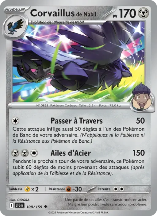 Carte Pokémon Corvaillus de Nabil 108/159 Peu Commune Aventures Ensemble