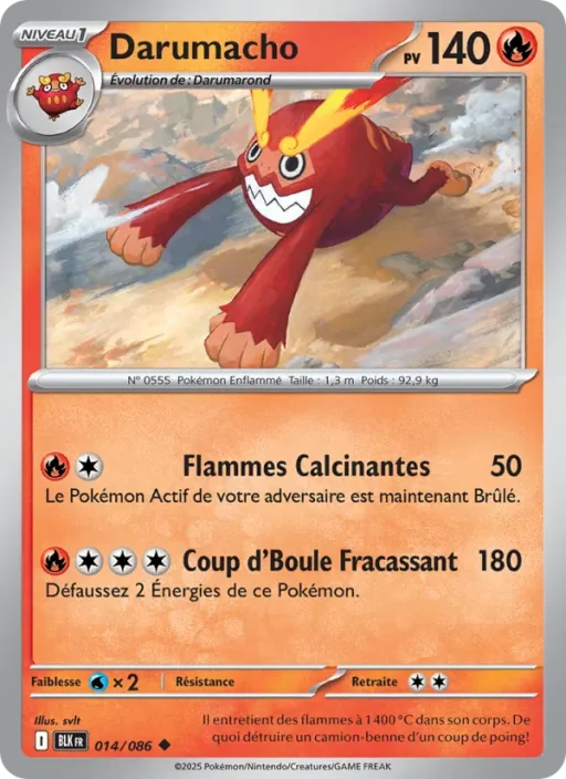 Carte Pokémon Darumacho 014/086 Peu Commune Foudre Noire