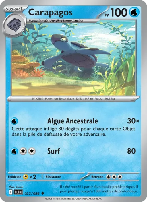 Carte Pokémon Carapagos 022/086 Peu Commune Foudre Noire