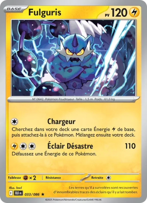 Carte Pokémon Fulguris 033/086 Rare Foudre Noire