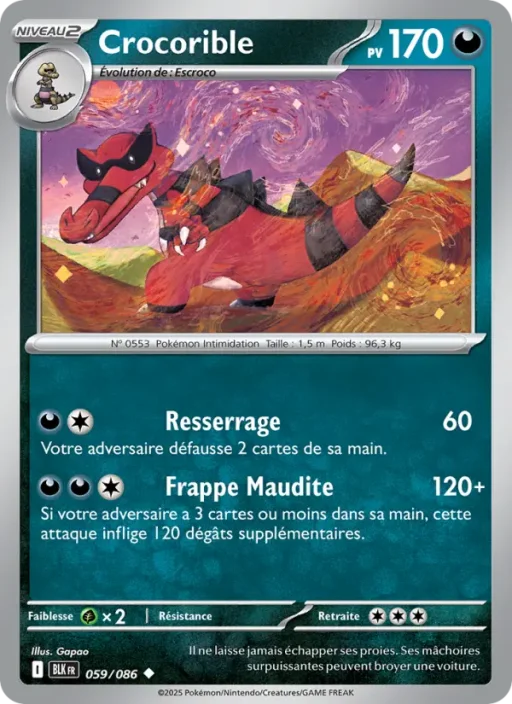 Carte Pokémon Crocorible 059/086 Peu Commune Foudre Noire