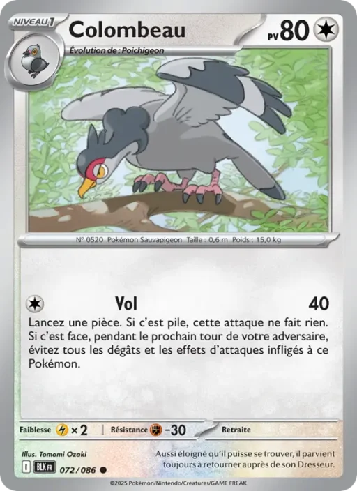 Carte Pokémon Colombeau 072/086 Commune Foudre Noire