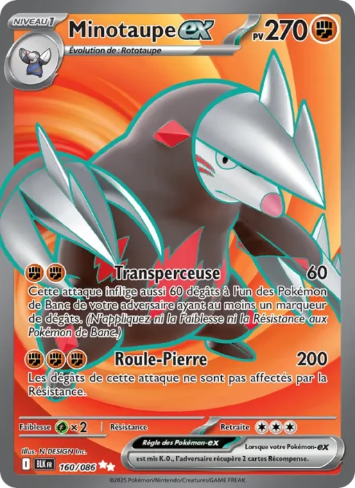 Carte Pokémon Minotaupe-ex 160/086 Ultra Rare Foudre Noire