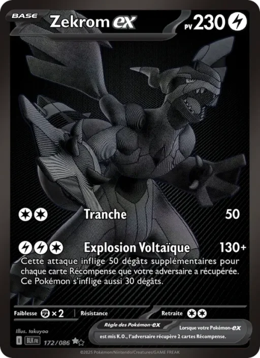 Carte Pokémon Zekrom-ex 172/086 Rare Noir Blanc Foudre Noire