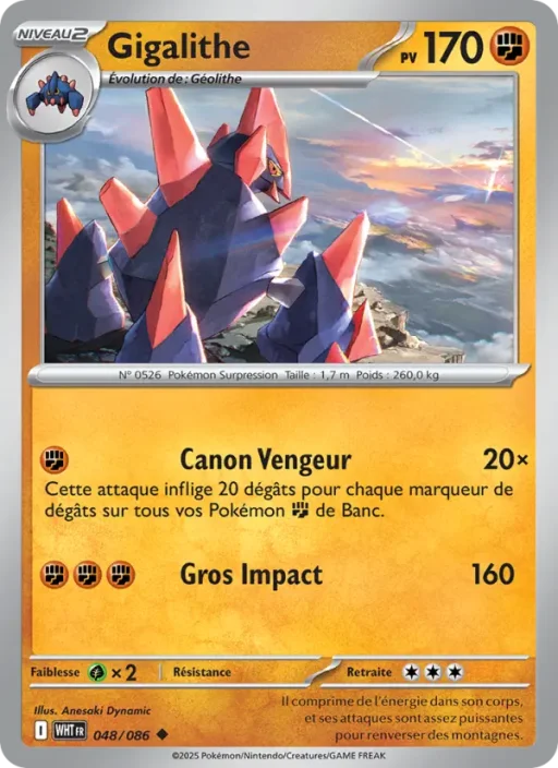 Carte Pokémon Gigalithe 048/086 Peu Commune Flamme Blanche