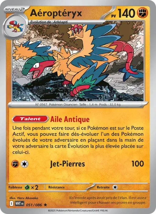 Carte Pokémon Aéroptéryx 051/086 Rare Flamme Blanche