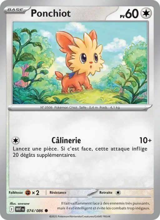 Carte Pokémon Ponchiot 074/086 Commune Flamme Blanche