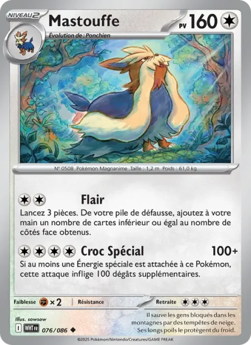Carte Pokémon Mastouffe 076/086 Peu Commune Flamme Blanche