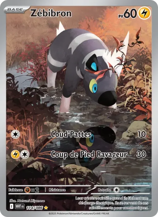 Carte Pokémon Zébibron 114/086 Illustration rare Flamme Blanche