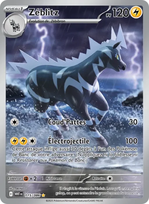 Carte Pokémon Zéblitz 115/086 Illustration rare Flamme Blanche