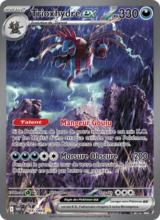 Carte Pokémon Trioxhydre-ex 169/086 Illustration spéciale rare Flamme Blanche