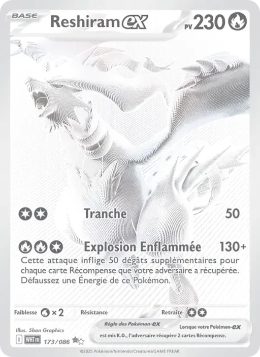 Carte Pokémon Reshiram-ex 173/086 Rare Noir Blanc Flamme Blanche