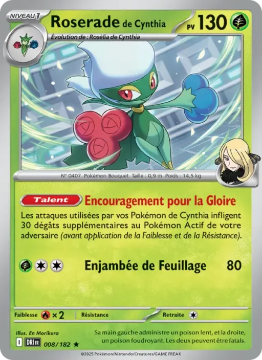Carte Pokémon Roserade de Cynthia 008/182 Rare Rivalités Destinées