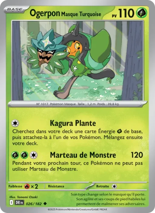 Carte Pokémon Ogerpon Masque Turquoise 026/182 Peu Commune Rivalités Destinées