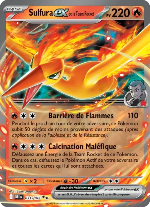 Carte Pokémon Sulfura-ex de la Team Rocket 031/182 Double rare Rivalités Destinées