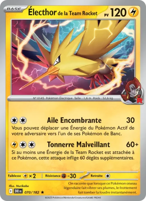Carte Pokémon Électhor de la Team Rocket 070/182 Rare Rivalités Destinées