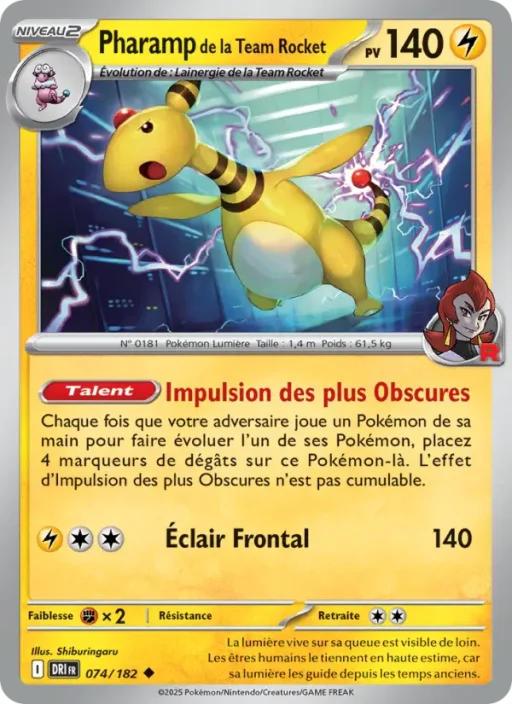 Carte Pokémon Pharamp de la Team Rocket 074/182 Peu Commune Rivalités Destinées