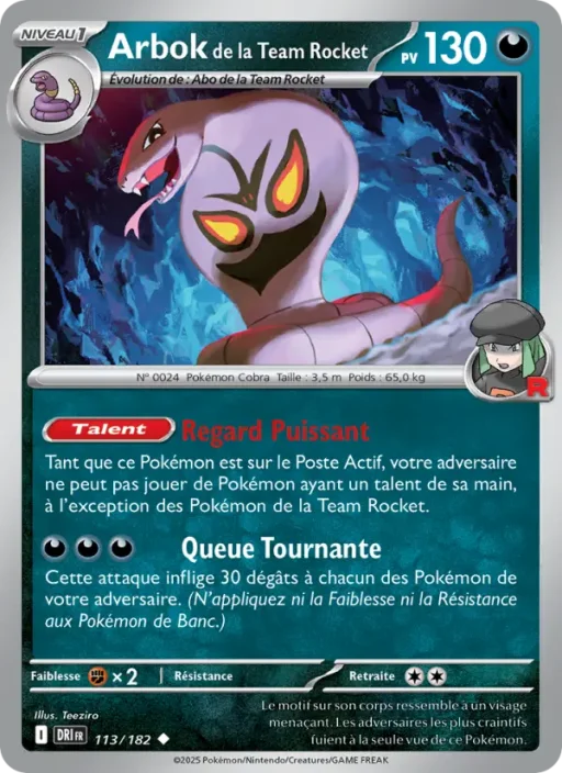 Carte Pokémon Arbok de la Team Rocket 113/182 Peu Commune Rivalités Destinées