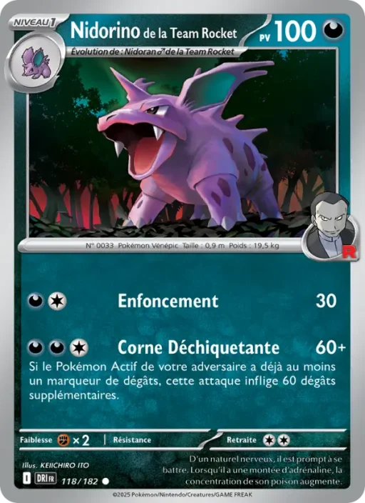 Carte Pokémon Nidorino de la Team Rocket 118/182 Commune Rivalités Destinées