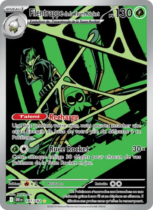 Carte Pokémon Filentrappe de la Team Rocket 187/182 Illustration rare Rivalités Destinées