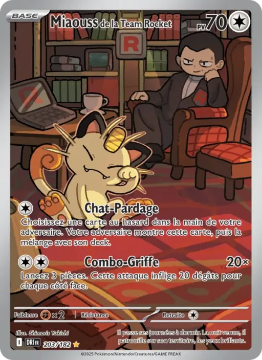 Carte Pokémon Miaouss de la Team Rocket 203/182 Illustration rare Rivalités Destinées