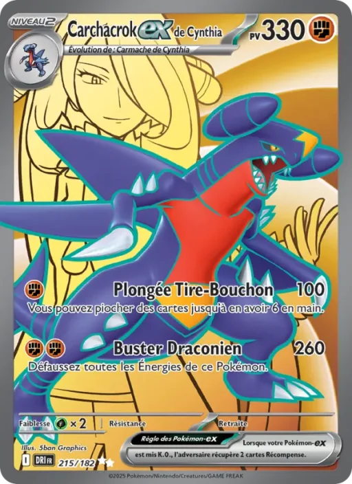 Carte Pokémon Carchacrok-ex de Cynthia 215/182 Ultra Rare Rivalités Destinées