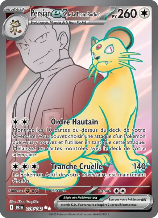 Carte Pokémon Persian-ex de la Team Rocket 219/182 Ultra Rare Rivalités Destinées